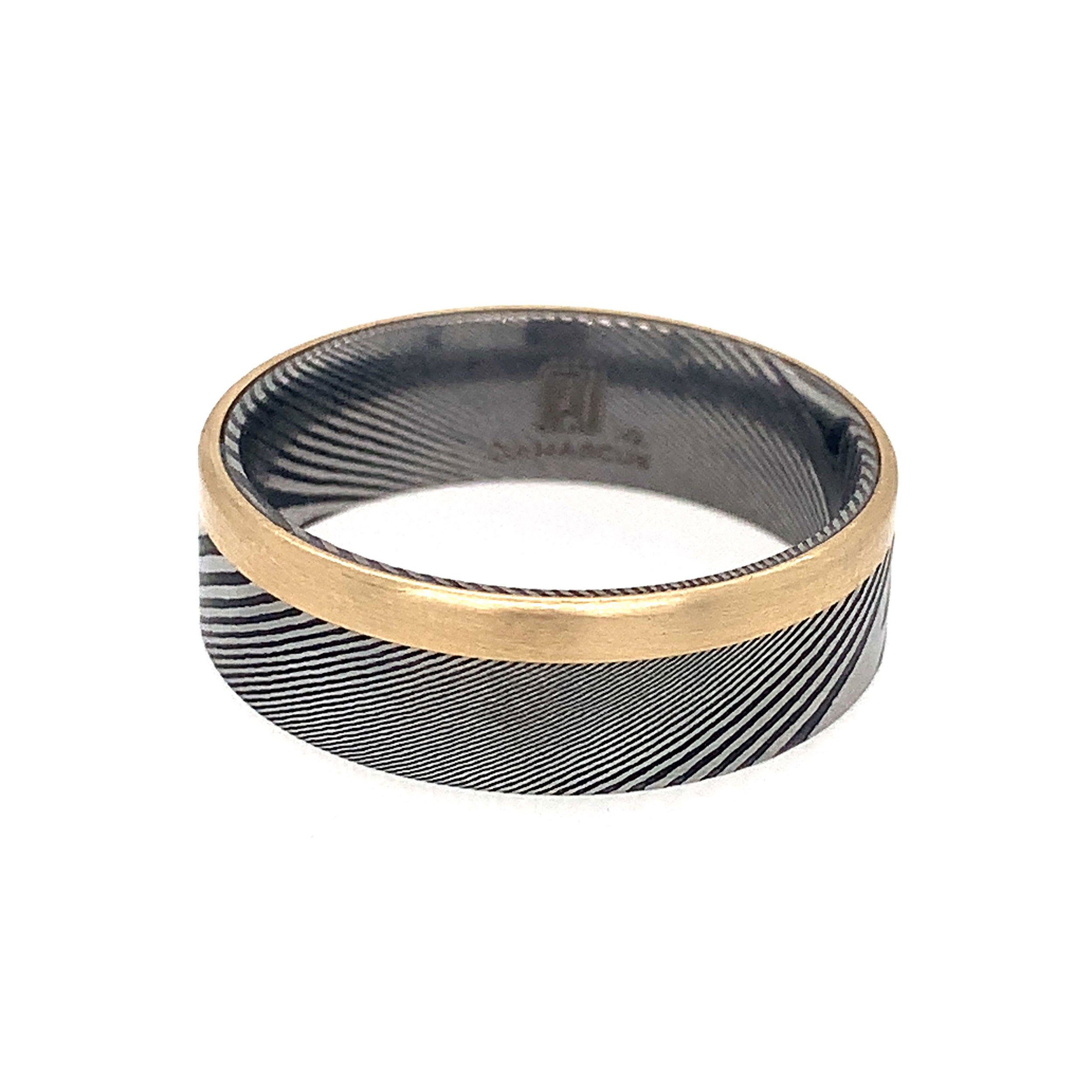 7MM 800 SERIES DAMASCUS PIPE CUT 14K YG EDGE OVERLAY- SIZE 10 7MM 800 SERIES DAMASCUS PIPE CUT 14K YG EDGE OVERLAY- SIZE 10
