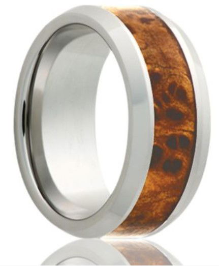 8MM TUNGSTEN BEVELED EDGE POLISH W/ WOOD INLAY- SIZE 10 8MM TUNGSTEN BEVELED EDGE POLISH W/ WOOD INLAY- SIZE 10