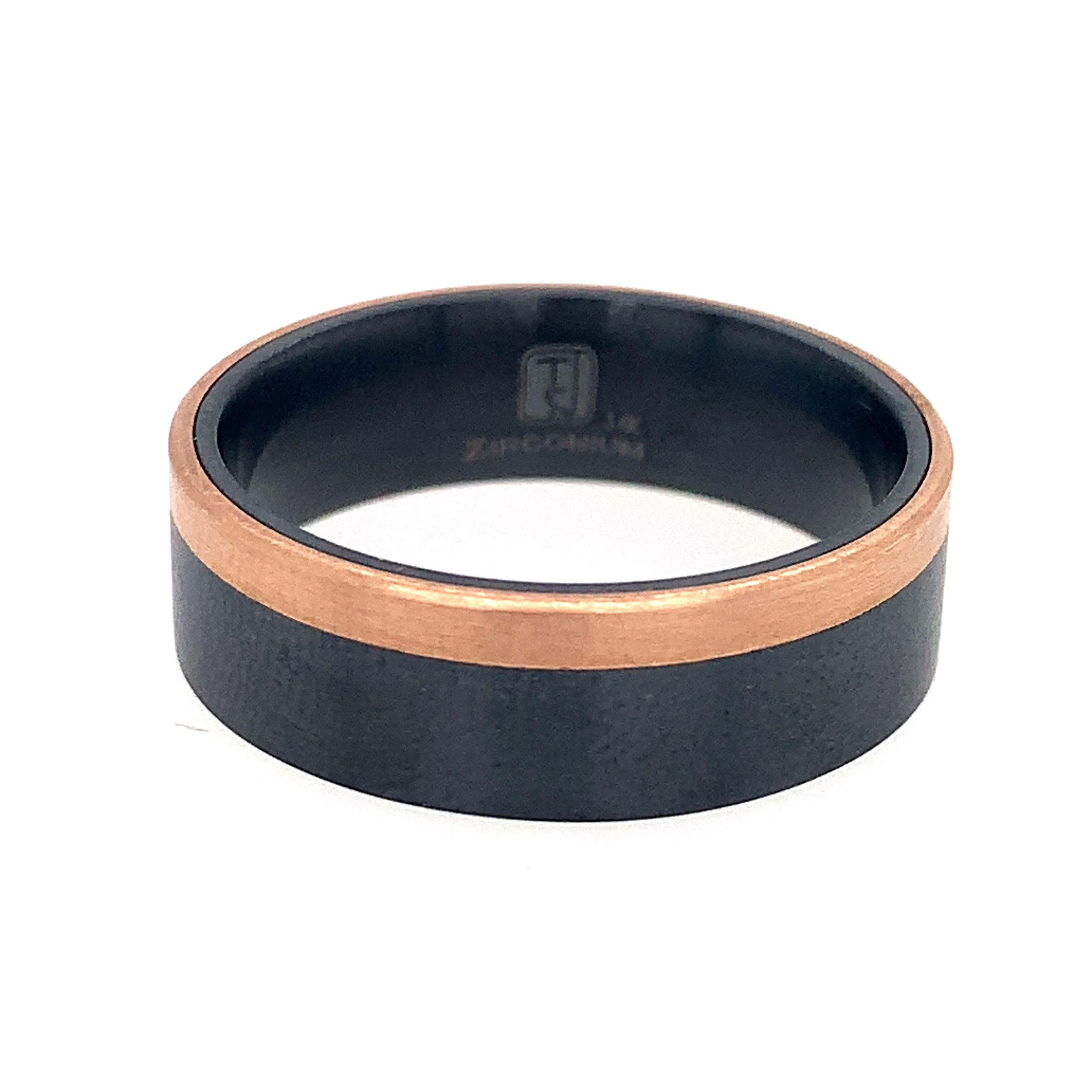 7MM ZIRCONIUM PIPE CUT SATIN FINSH 14K RG EDGE OVERLAY- SIZE 10 7MM ZIRCONIUM PIPE CUT SATIN FINSH 14K RG EDGE OVERLAY- SIZE 10