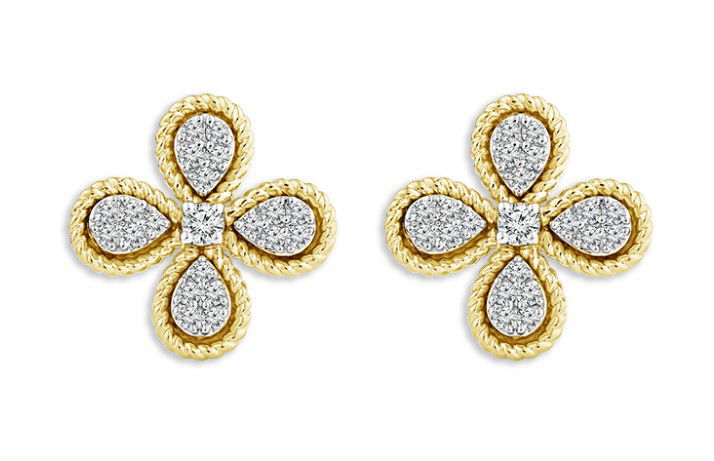 14KYG 42 BR DIAMONDS 0.25CT CLOVER INSPIRED ROPE TRIM STUD EARRINGS 14KYG 42 BR DIAMONDS 0.25CT CLOVER INSPIRED ROPE TRIM STUD EARRINGS