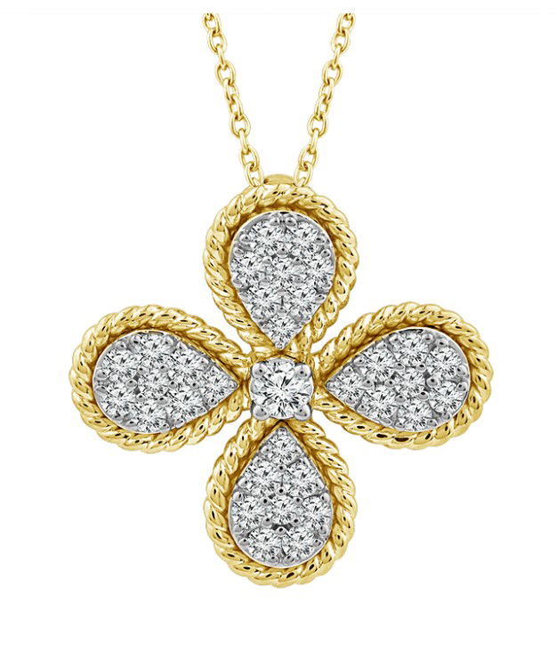 14KYG 33 BR DIAMONDS 0.50CT CLOVER INSPIRED ROPE TRIM PENDANT W/18" CABLE CHAIN
