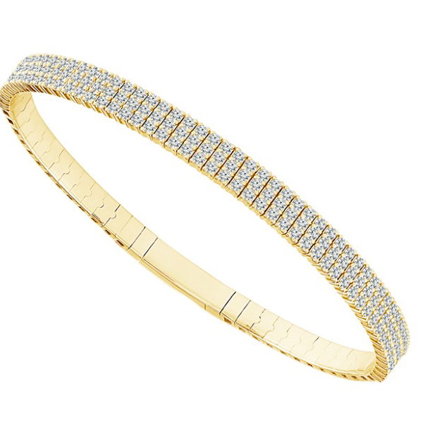14KYG 150 BR DIAMONDS 1.50CT 3-ROW TENNIS STYLE FLEXI-BANGLE BRACELET