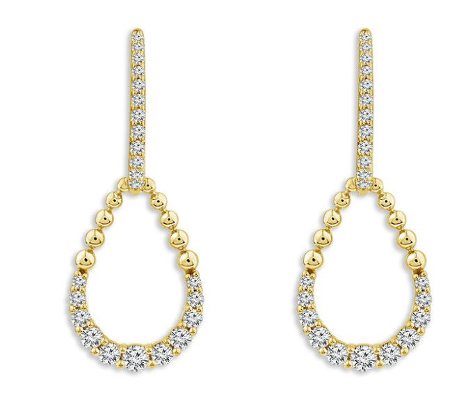 10KYG 46 BR DIAMONDS 0.63CT OPEN PEAR SHAPE BEADED DANGLE EARRINGS