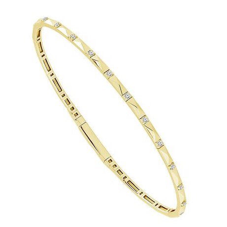 14KYG 13 BR DIAMONDS 0.16CT "PYRAMID" FACETED FLEXI-BANGLE BRACELET