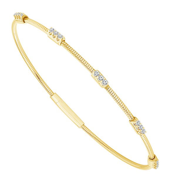 14KYG W/TITANIUM WIRE 15 DIAMONDS 0.20CT 5-STATION BANGLE BRACELET- 6.75" 14KYG W/TITANIUM WIRE 15 DIAMONDS 0.20CT 5-STATION BANGLE BRACELET- 6.75"