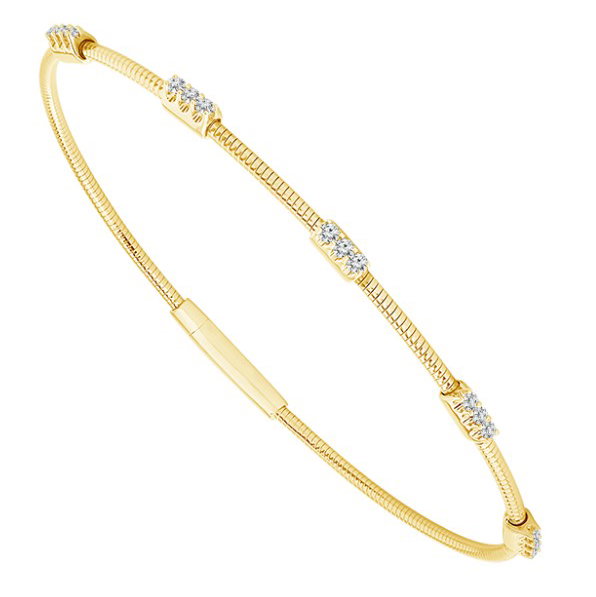 14KYG W/TITANIUM WIRE 15 DIAMONDS 0.20CT 5-STATION BANGLE BRACELET- 6.75"