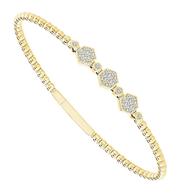 14KYG 25 BR DIAMONDS 0.50CT 3-HEXAGON CLUSTER BEADED BANGLE BRACELET 14KYG 25 BR DIAMONDS 0.50CT 3-HEXAGON CLUSTER BEADED BANGLE BRACELET