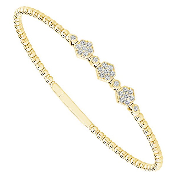 14KYG 25 BR DIAMONDS 0.50CT 3-HEXAGON CLUSTER BEADED BANGLE BRACELET