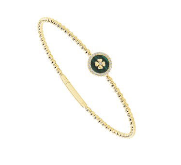 14KYG MALACHITE & 25 BR DIAMONDS 0.10CT STATION FLEXI-BANGLE BRACELET 14KYG MALACHITE & 25 BR DIAMONDS 0.10CT STATION FLEXI-BANGLE BRACELET