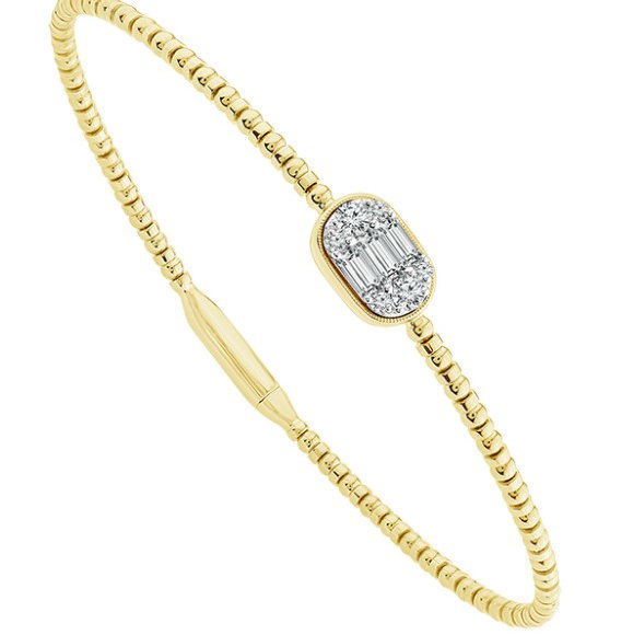 14KYG 6 BR & 3 BAG DIAMONDS 0.33CT "OVAL" STATION BEADED BANGLE BRACELET