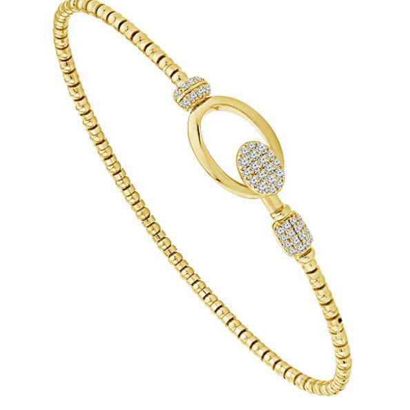14KYG 42 BR DIAMONDS "OVAL" PAVE STATION BEADED BANGLE BRACELET