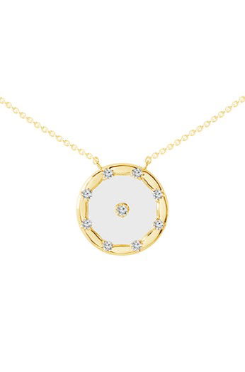 10KYG 9 BR DIAMONDS 0.14CT & MOTHER OF PEARL CIRCLE STATION NECKLACE 10KYG 9 BR DIAMONDS 0.14CT & MOTHER OF PEARL CIRCLE STATION NECKLACE