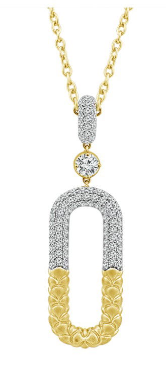 14KYG 85 BR DIAMONDS 1.00CT PAVE PAPERCLIP STYLE FASHION PENDANT W/18" CHAIN