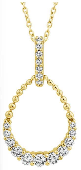 10KYG 18 BR DIAMONDS 0.40CT OPEN PEAR SHAPE BEADED PENDANT W/18" BOX CHAIN