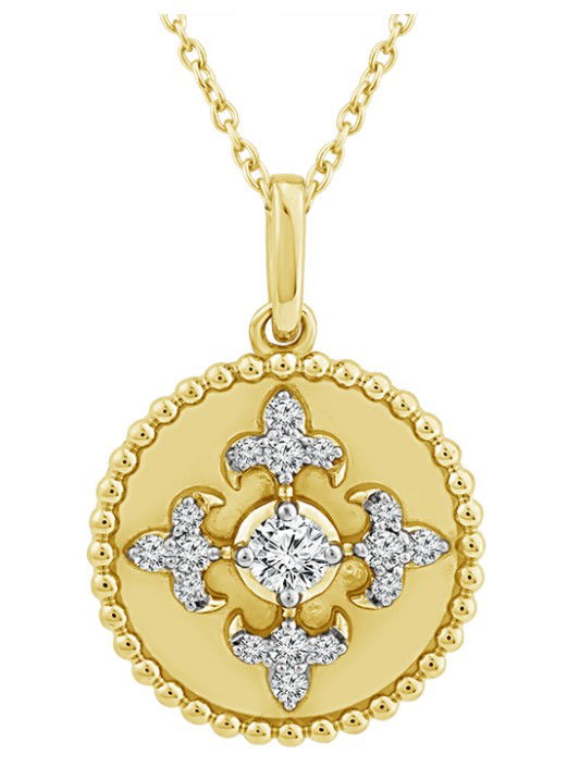 10KYG 17 BR DIAMONDS 0.25CT MEDALLION STYLE PENDANT W/18" BOX CHAIN