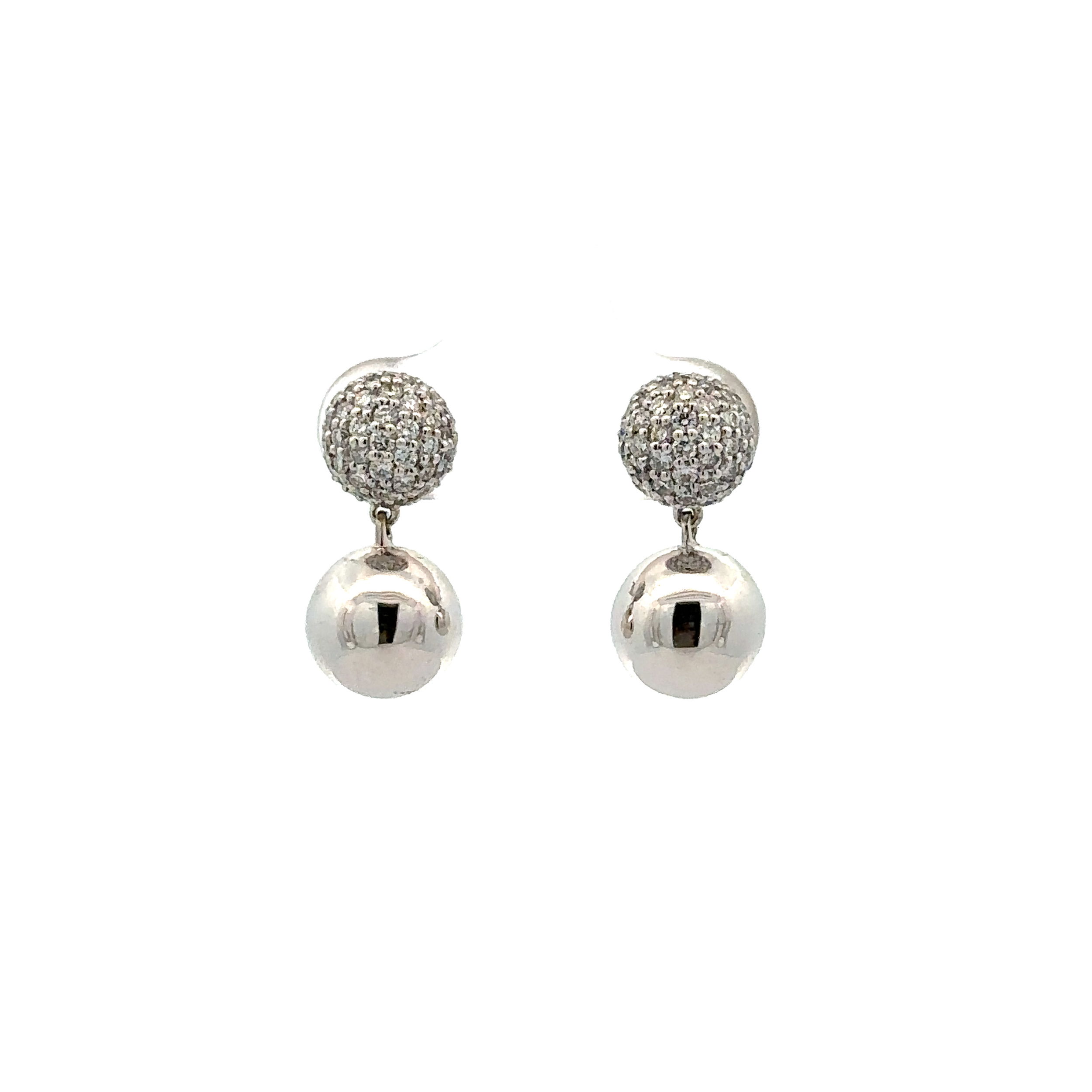 14KWG 110 BR DIAMONDS 0.77CT PAVE & POLISHED BALL EARRINGS 14KWG 110 BR DIAMONDS 0.77CT PAVE & POLISHED BALL EARRINGS