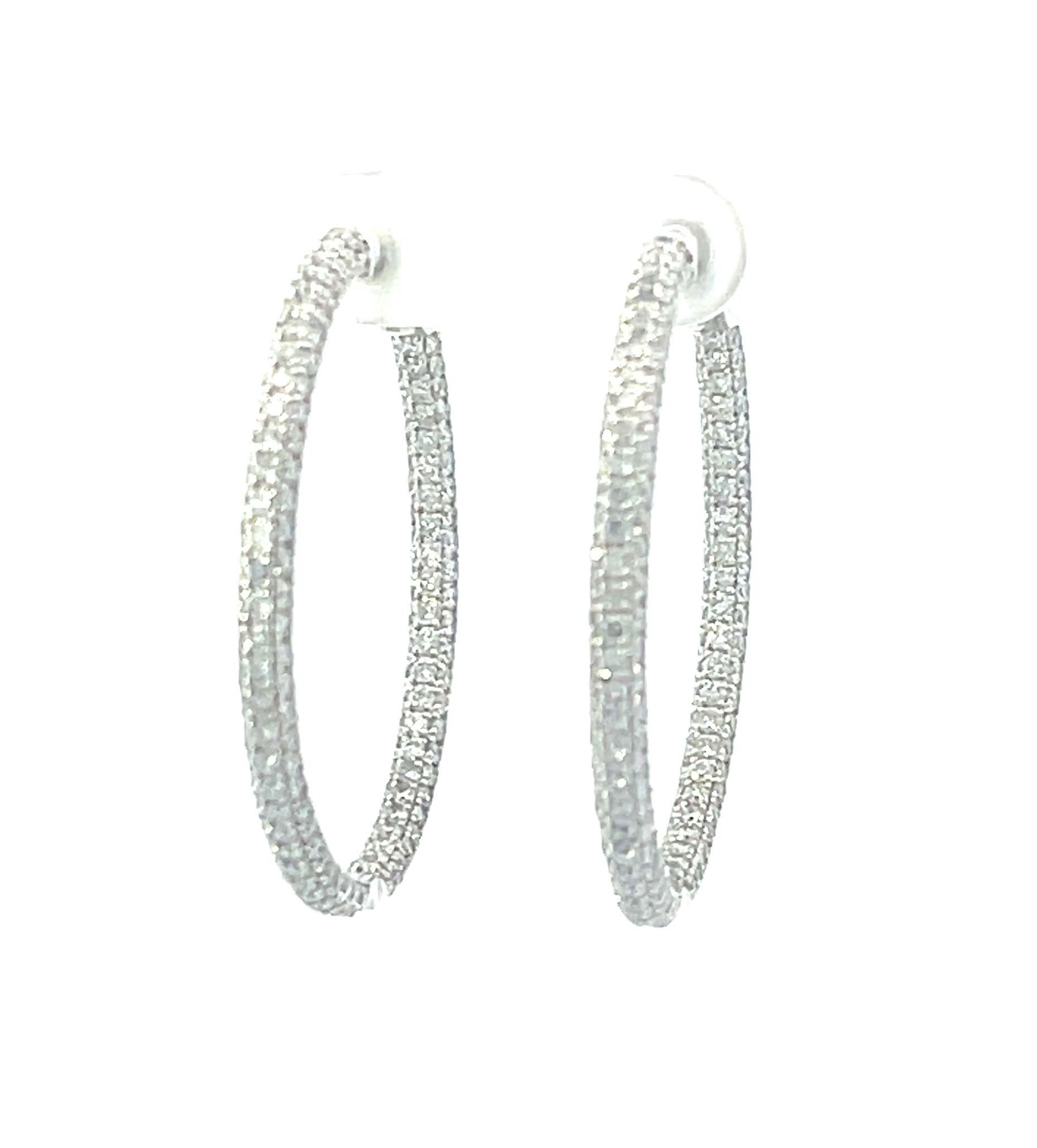 14KWG 336 BR LAB GROWN DIAS 4.10CTW 3-ROW PAVE INSIDE-OUT HOOP EARRINGS 14KWG 336 BR LAB GROWN DIAS 4.10CTW 3-ROW PAVE INSIDE-OUT HOOP EARRINGS