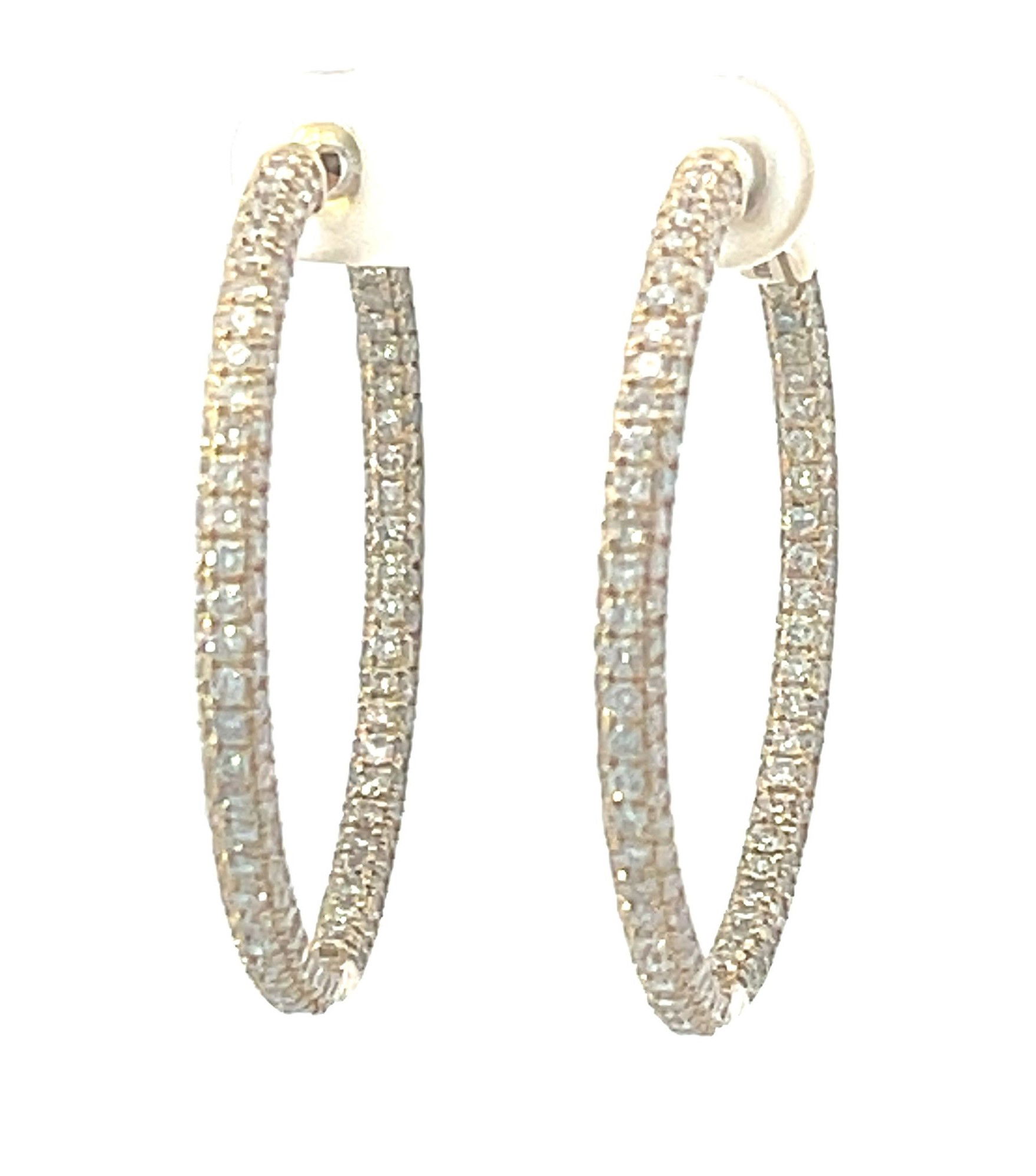 14KYG 336 BR LAB GROWN DIAS 4.10CT 3-ROW PAVE INSIDE-OUT HOOP EARRINGS