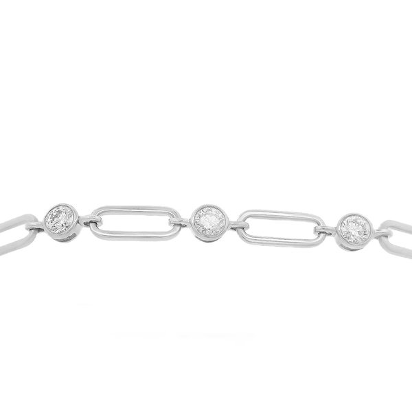 14KWG 9 BR LAB GROWN DIAMONDS 1.52CT BEZEL SET 7" PAPERCLIP LINK BRACELET