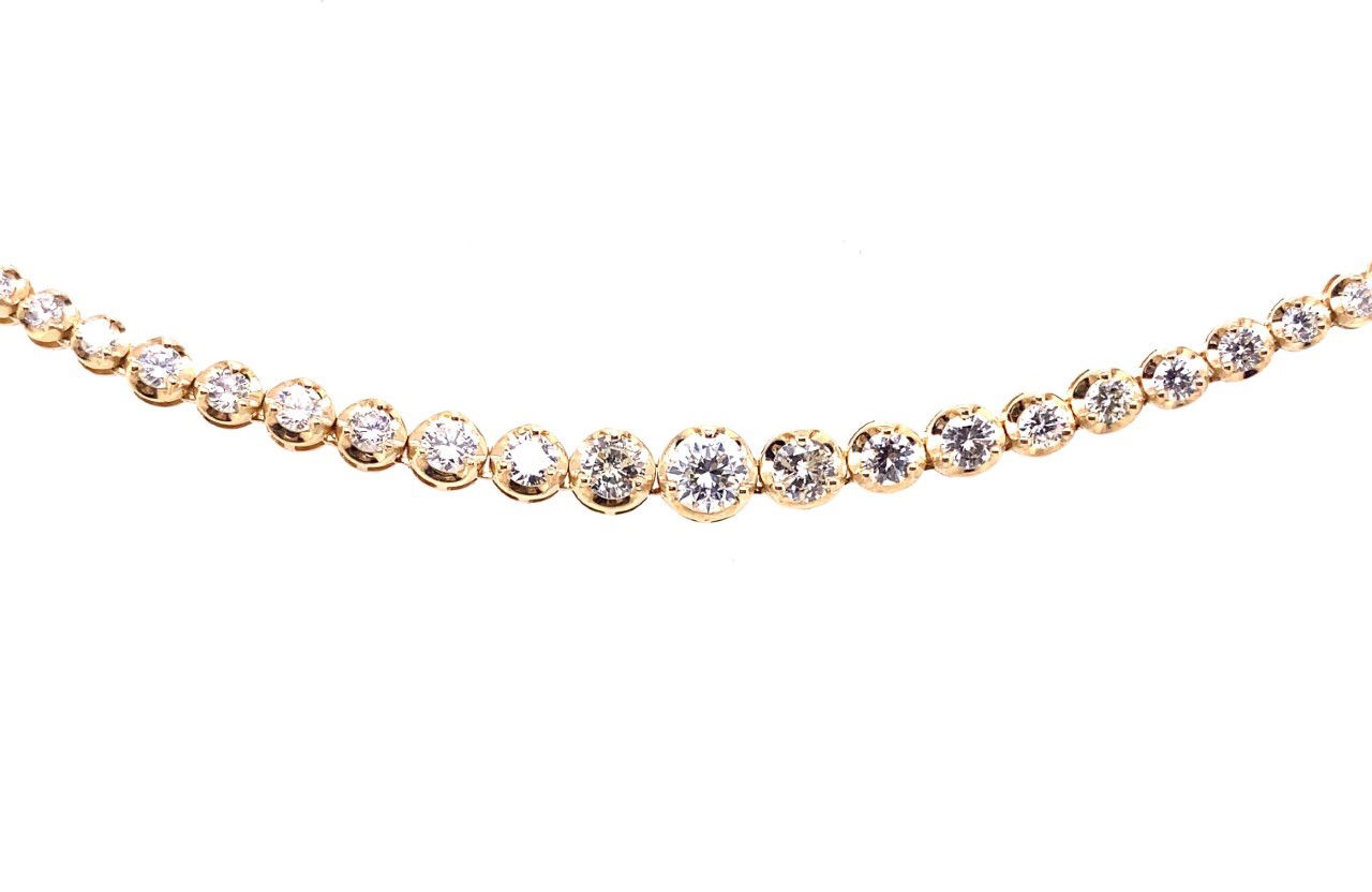 14K YELLOW GOLD 47 ROUND DIAMONDS 3.50CT BEZEL SET 18" GRADUATED RIVIERA NECKLACE 14K YELLOW GOLD 47 ROUND DIAMONDS 3.50CT BEZEL SET 18" GRADUATED RIVIERA NECKLACE