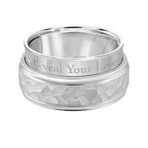 14K WG 8MM HAMMERED HIDDEN MESSAGE BAND W/ 1 ROUND DIAMOND 14K WG 8MM HAMMERED HIDDEN MESSAGE BAND W/ 1 ROUND DIAMOND