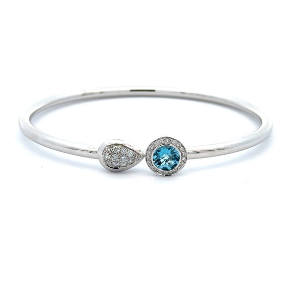 18KWG 1.02CT ROUND BLUE TOPAZ & 33 BR DIAMONDS 0.29CT FLEXI-BANGLE