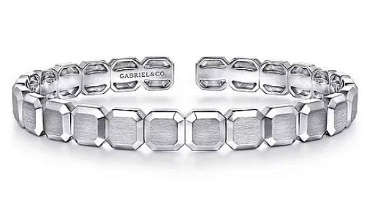 Sterling Silver 7.25" Open Cuff Hexagon Bangle -S1821855 Sterling Silver 7.25" Open Cuff Hexagon Bangle