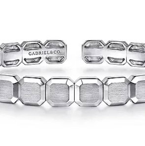 Sterling Silver 7.25" Open Cuff Hexagon Bangle