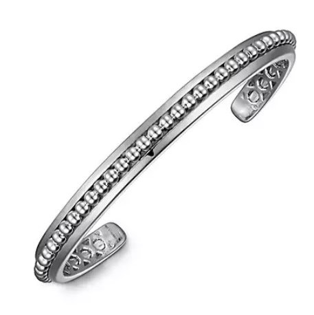 STERLING SILVER OPEN CUFF BRACELET 7.25" W/BEADED CENTER