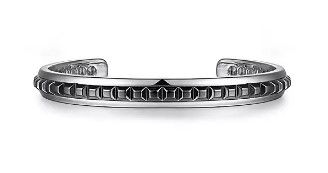 STERLING SILVER GEO COLLECTION OPEN CUFF BRACELET W/BLACK GROMMETS