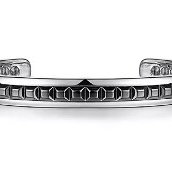 STERLING SILVER GEO COLLECTION OPEN CUFF BRACELET W/BLACK GROMMETS