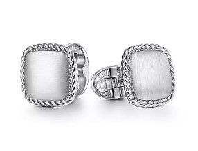 STERLING SILVER SQUARE HAMPTON CUFFLINK W/TWISTED TOPE TRIM STERLING SILVER SQUARE HAMPTON CUFFLINK W/TWISTED TOPE TRIM
