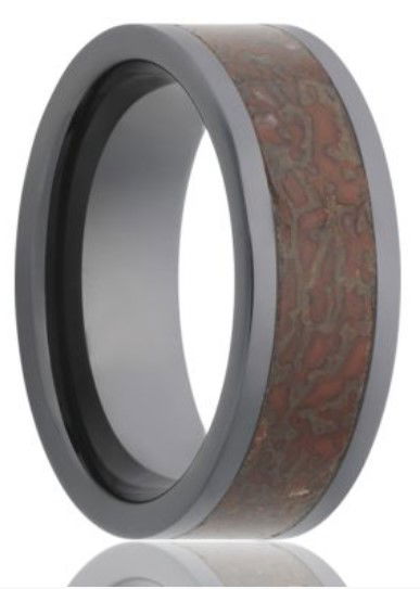 8MM BLK CERAMIC FLAT POLISH W/ 4MM RED DINO BONE INLAY- SIZE 10 8MM BLK CERAMIC FLAT POLISH W/ 4MM RED DINO BONE INLAY- SIZE 10