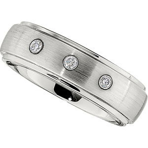 COBALT 7MM 3 DIAMONDS .10CT DIAMOND SATIN FINISHED GROOVED BAND-----DISCONTINUED-----FINAL SALE ITEM-----