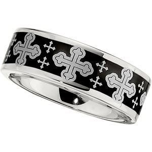 COBALT 8MM BLACK LASER CROSS DESIGN BAND ****DISCONTINUED----FINAL SALE ITEM****