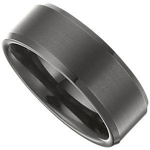 8MM BLACK CERAMIC BEVEL EDGE SATIN CENTER BAND - SIZE 11.5