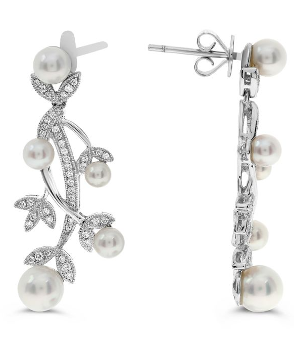 18K WG 10 PRLS 3.5MM-6.5MM & 88 DIA'S 0.34CT FASHION DANGLE EARRINGS 18K WG 10 PRLS 3.5MM-6.5MM & 88 DIA'S 0.34CT FASHION DANGLE EARRINGS