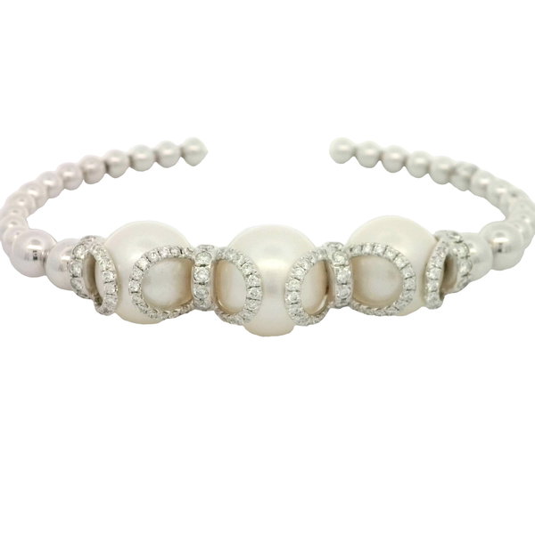 18K WG 1- 12.00MM, 2- 11.00MM PRLS, & 108 DIA'S 1.17CTW FASHION BRACELET