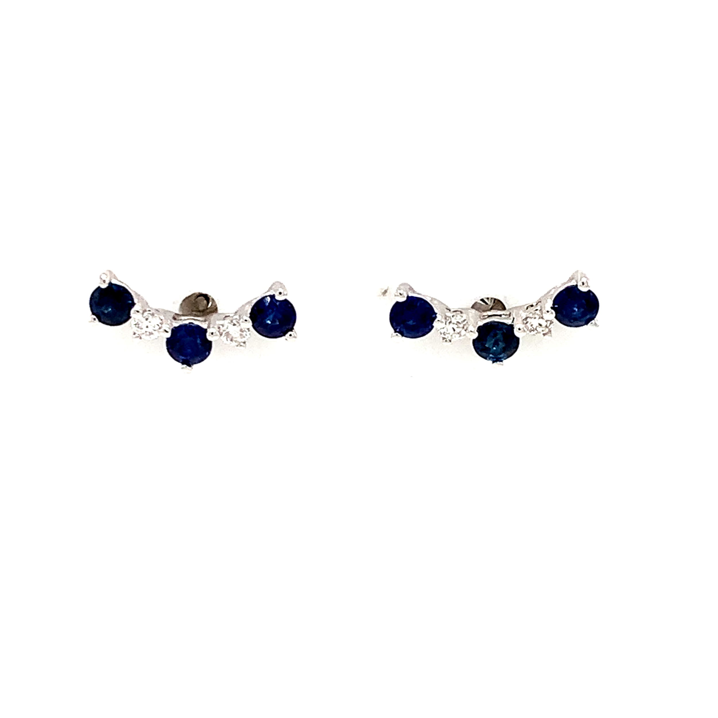 14K WG 6 SAP'S 0.57CT & 4 RD DIA'S 0.09CT FASHION STUD EARRINGS