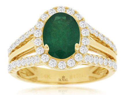 14K YG 1.60CT OVL EMD & 50 DIA'S 0.82CT SPLIT-SHANK HALO FASHION RING 14K YG 1.60CT OVL EMD & 50 DIA'S 0.82CT SPLIT-SHANK HALO FASHION RING