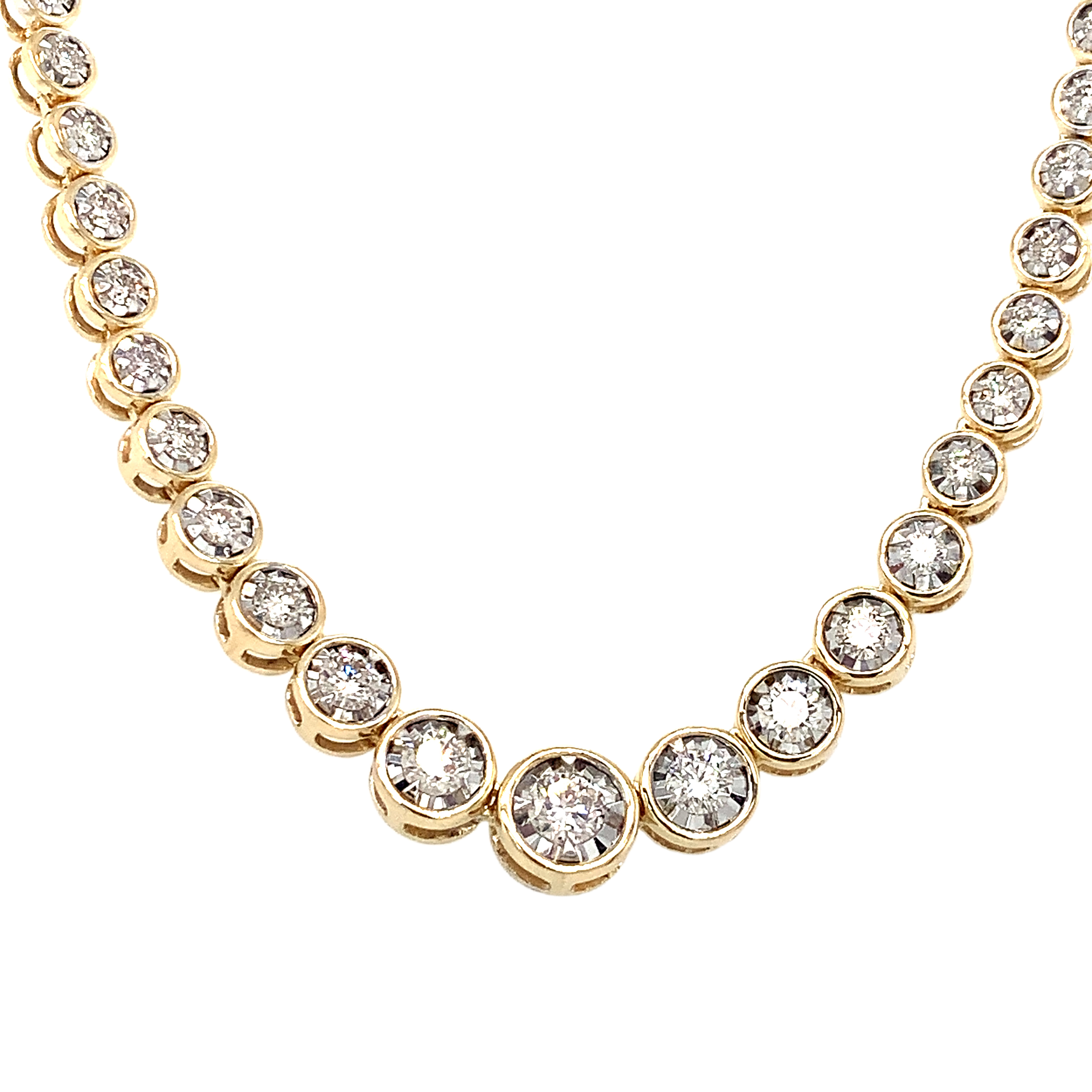 14KYG 45 BR DIA 1.50CT ILLUSION BEZEL SET RIVIERA NECKLACE 16" 14KYG 45 BR DIA 1.50CT ILLUSION BEZEL SET RIVIERA NECKLACE 16"
