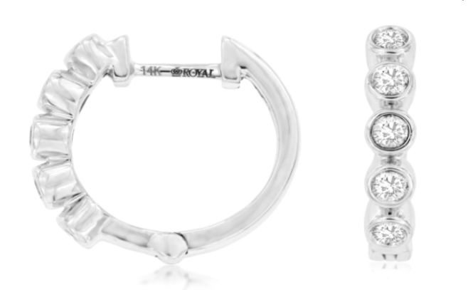 14K WG 10 DIA'S 0.33CT BEZEL SET HOOP EARRINGS