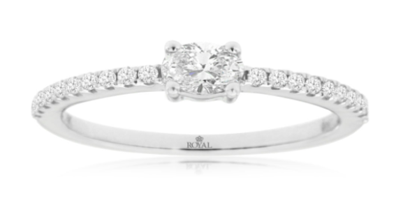 Celebrate your love with this exquisite 14K white gold engagement ring, featuring a dazzling 0.42 carat diamond total weight. At the center, a stunning oval diamond steals the spotlight, elegantly framed by 20 round brilliant diamonds that add extra sparkle and sophistication. Designed to capture hearts, this timeless ring promises a lifetime of brilliance and beauty—an unforgettable symbol of your forever. 14K WG 1 OVAL DIAMOND & 20 RD DIA'S 0.42CT ENGAGEMENT RING