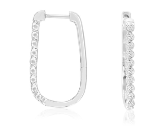14K WG 20 DIA'S 0.25CT "PAPERCLIP" HOOP EARRINGS