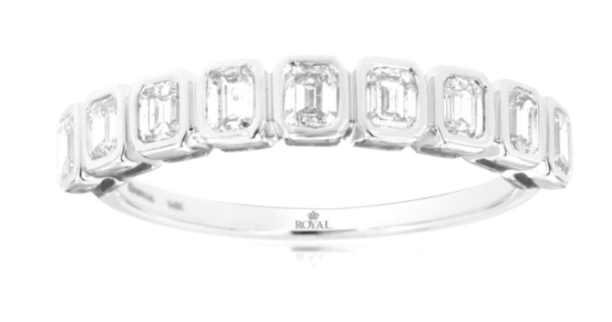 14KWG 9 EMERALD CUT DIAMONDS 0.75CT BEZEL SET STACKABLE BAND