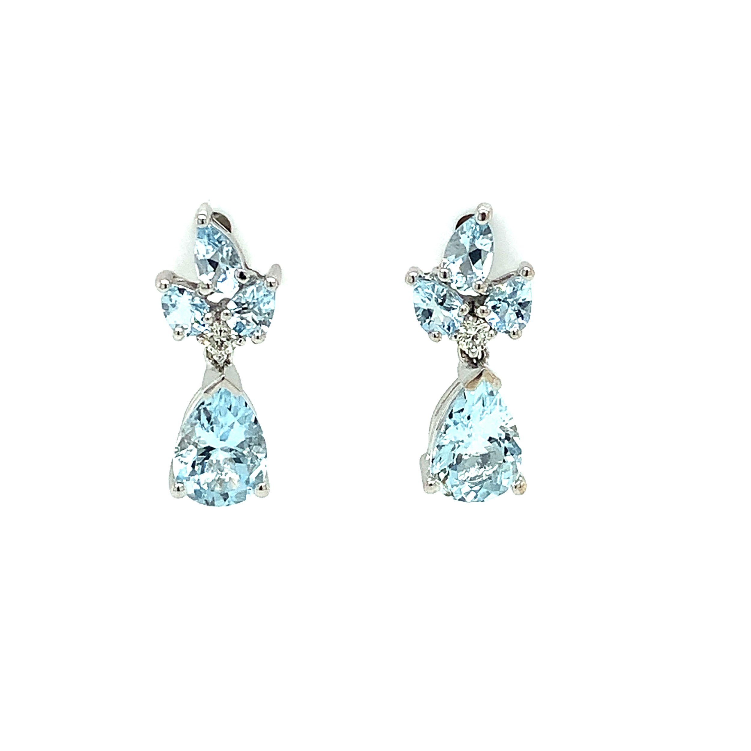 14K WG 8 AQ'S 3.60CT & 2 DIA'S 0.10CT FASHION DANGLE EARRINGS