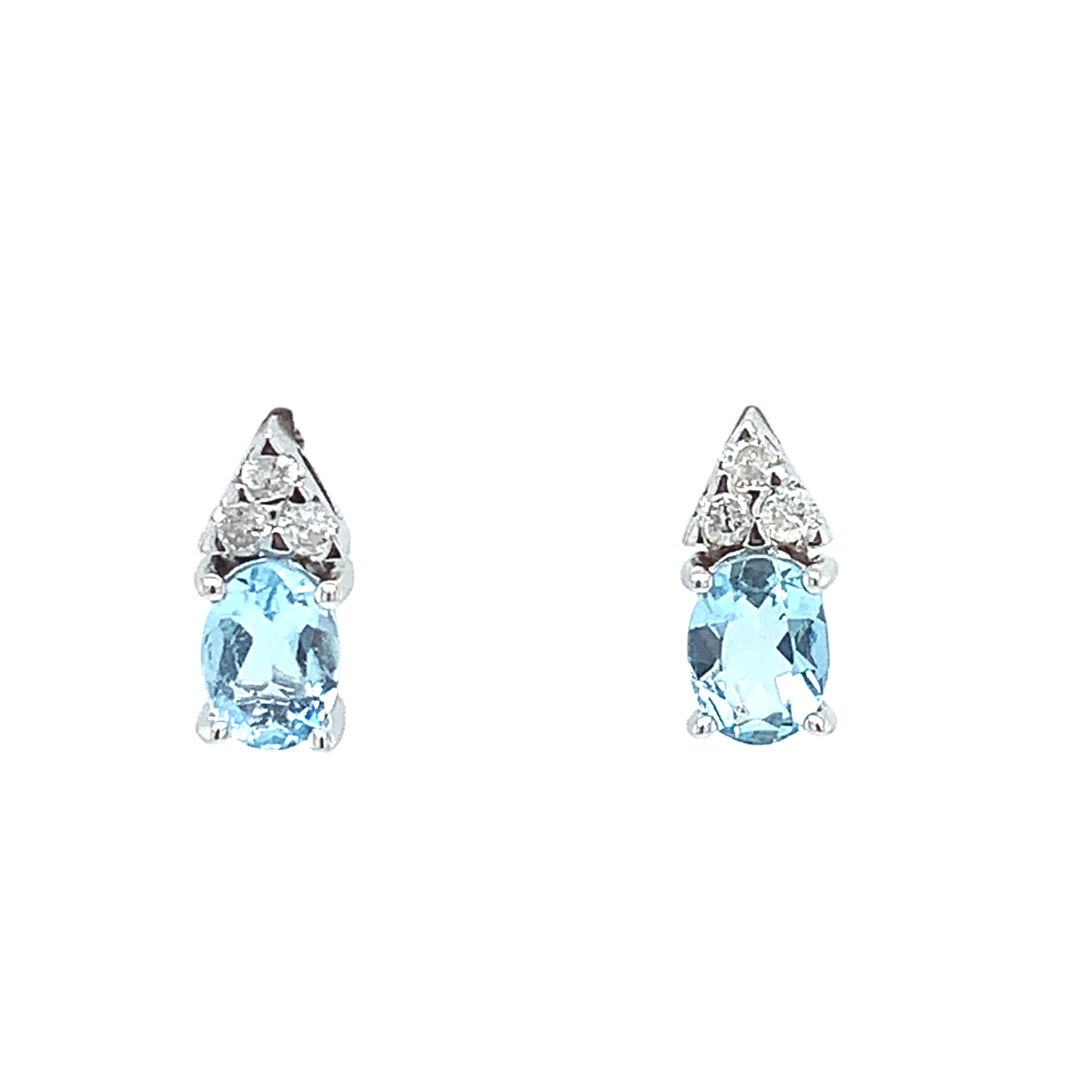 14K WG 2 OVL AQUA 1.60CT & 6 DIA'S 0.18CT STUD EARRINGS 14K WG 2 OVL AQUA 1.60CT & 6 DIA'S 0.18CT STUD EARRINGS
