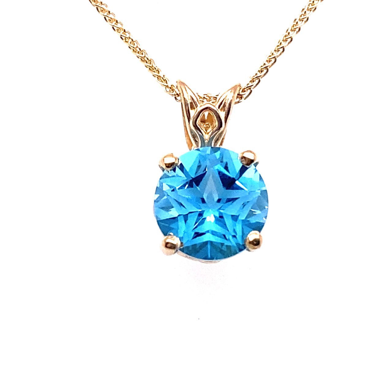 14K YG 6MM TEXAS STAR CUT BLUE TOPAZ SCROLL PENDANT 14K YG 6MM TEXAS STAR CUT BLUE TOPAZ SCROLL PENDANT
