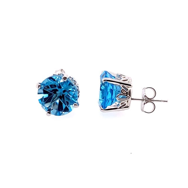 14KWG 9MM TEXAS STAR CUT BLUE TOPAZ SCROLL STUD EARRINGS 14KWG 9MM TEXAS STAR CUT BLUE TOPAZ SCROLL STUD EARRINGS