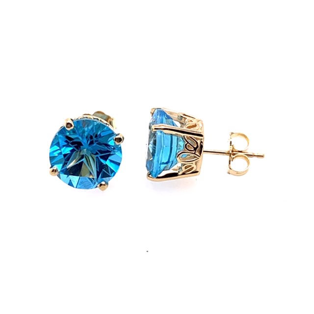 14KYG 10MM TEXAS STAR CUT BLUE TOPAZ SCROLL STUD 1EARRINGS